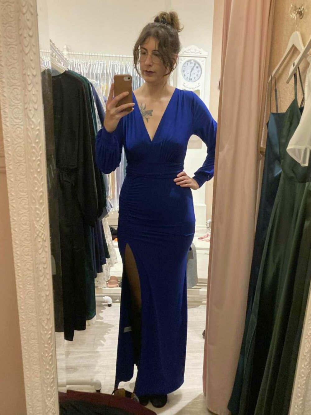 Symphony floor-length ruched gown in ultramarine